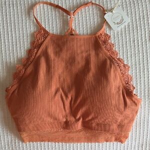 Orange Lace Trim Halter Top